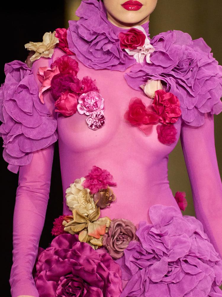 christian siriano Floral Appliqué Mesh Gown