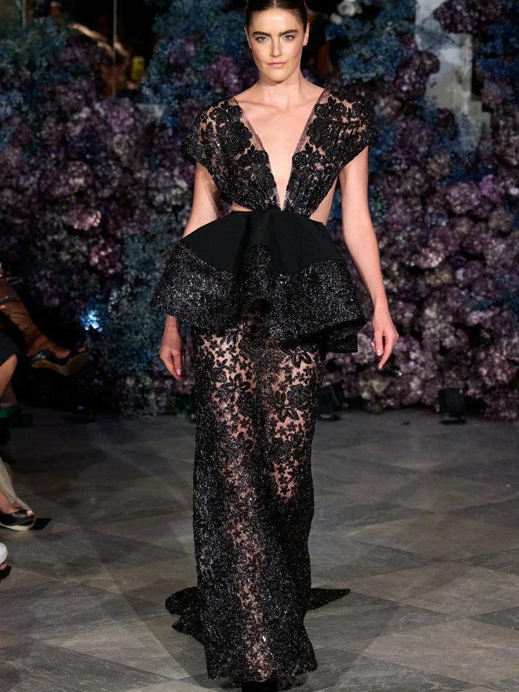 christian siriano Floral Lace Peplum Gown