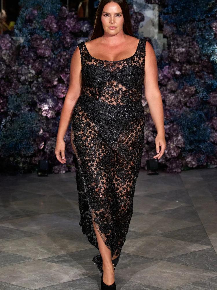 christian siriano Floral Lace Sheath Gown