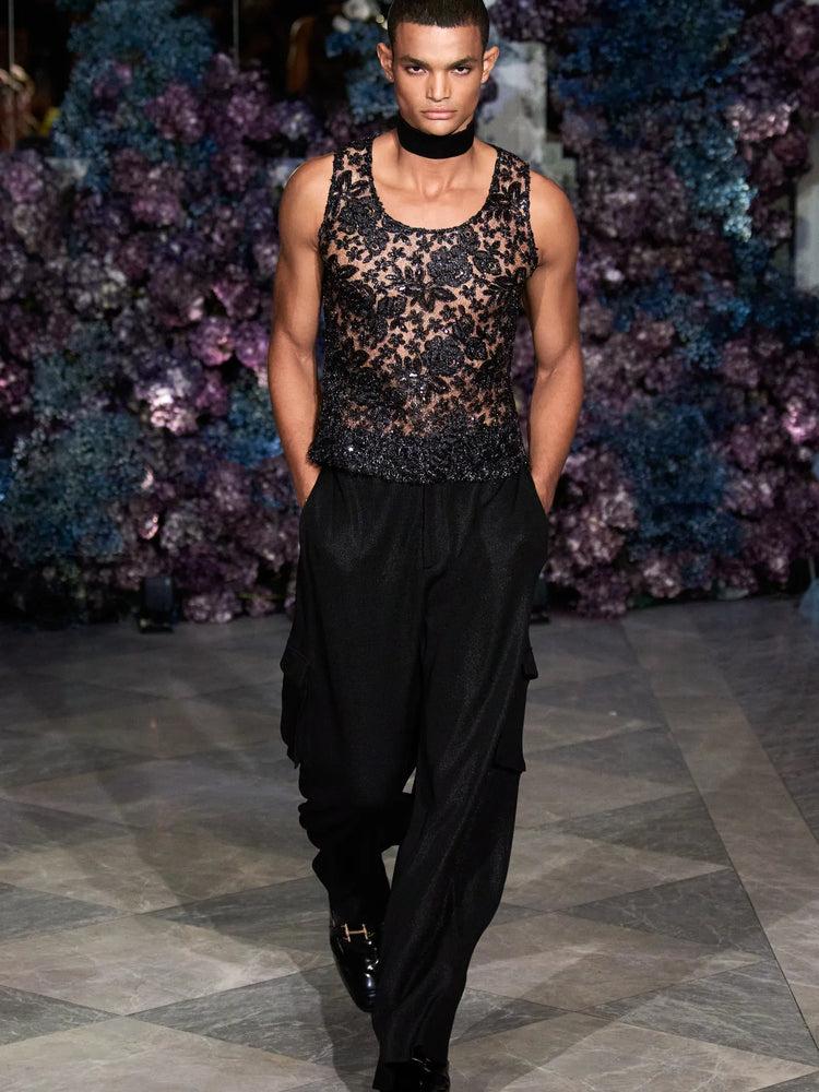 christian siriano Floral Lace Tank Top