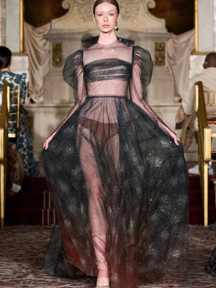 christian siriano Galaxy Glitter Ombré Tulle Gown