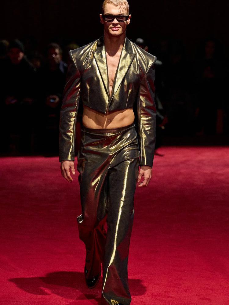 christian siriano Gold Iridescent Cropped Blazer