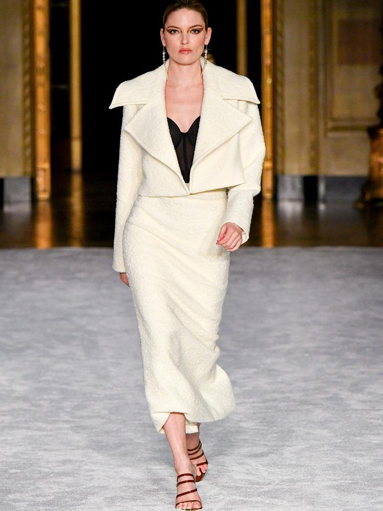 christian siriano Ivory Boucle Double Lapel Blazer