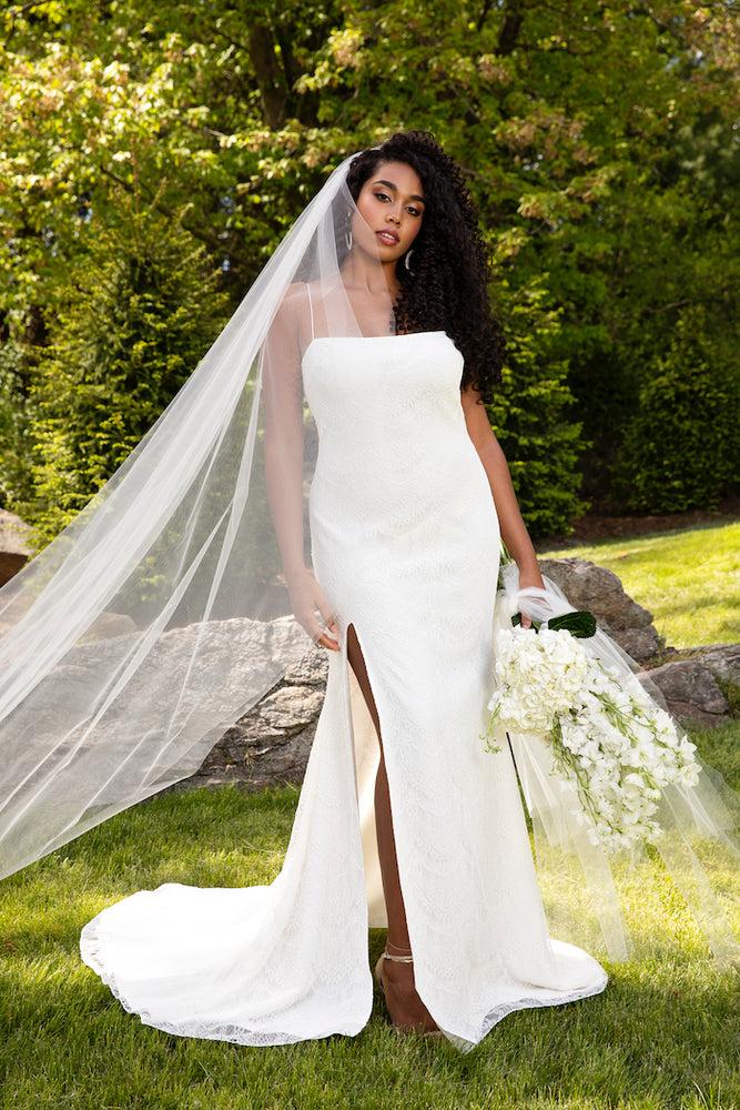 christian siriano Lace High Slit Slip Gown