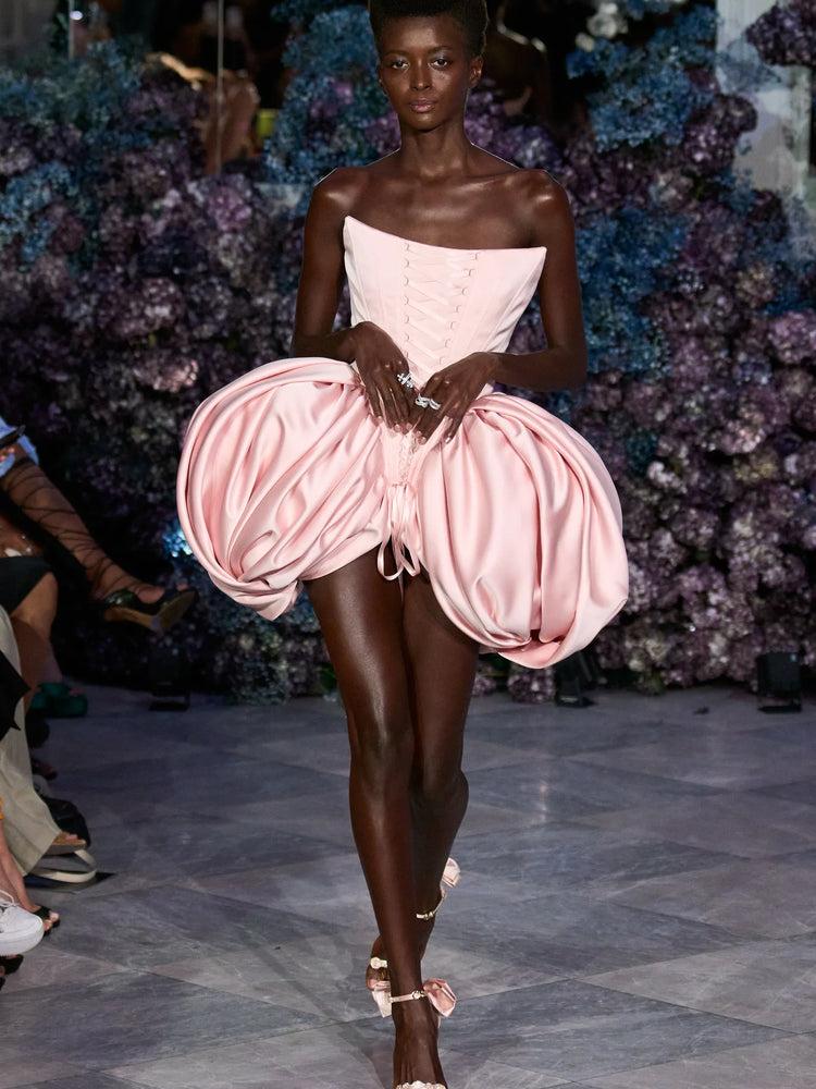 christian siriano Lace Up Corset Bubble Mini Dress