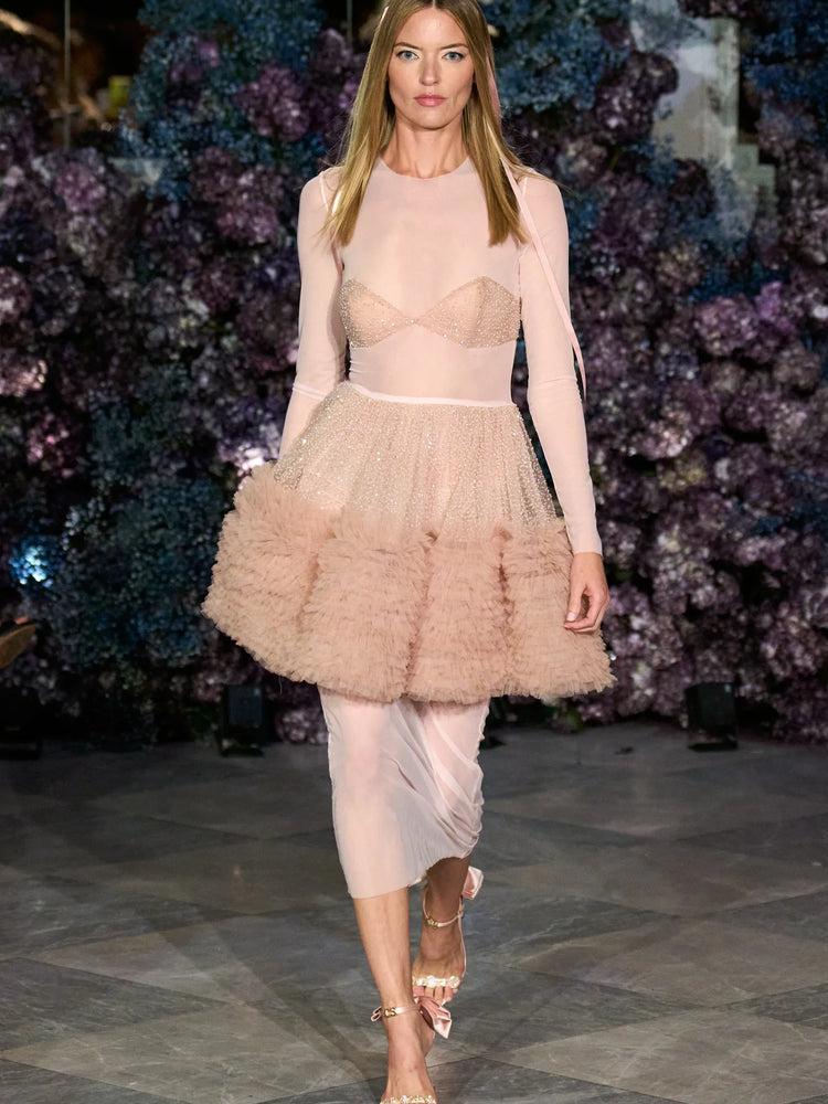 christian siriano Mesh and Tulle Peplum Gown