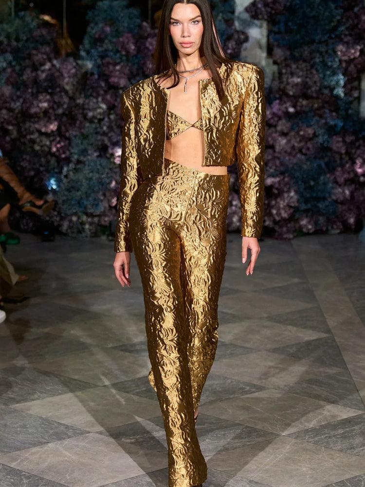 christian siriano Metallic Brocade Cropped Blazer