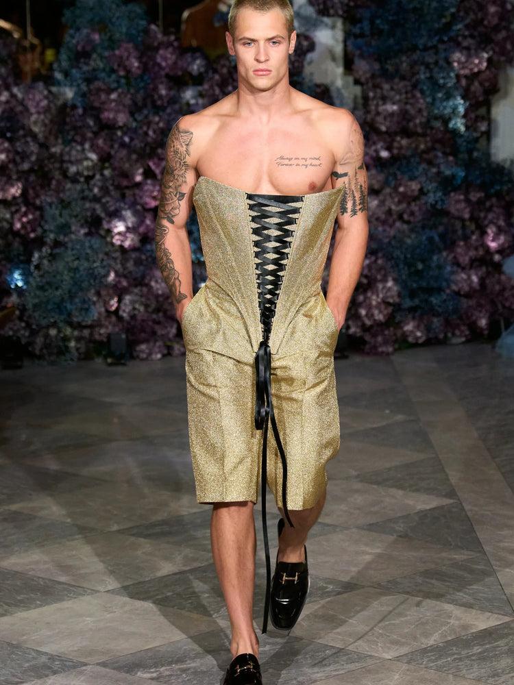 christian siriano Metallic Lace Up Corset
