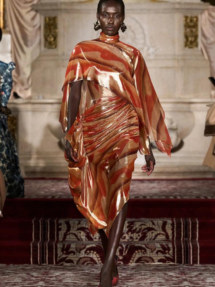 christian siriano Metallic Sunset Capelet Dress