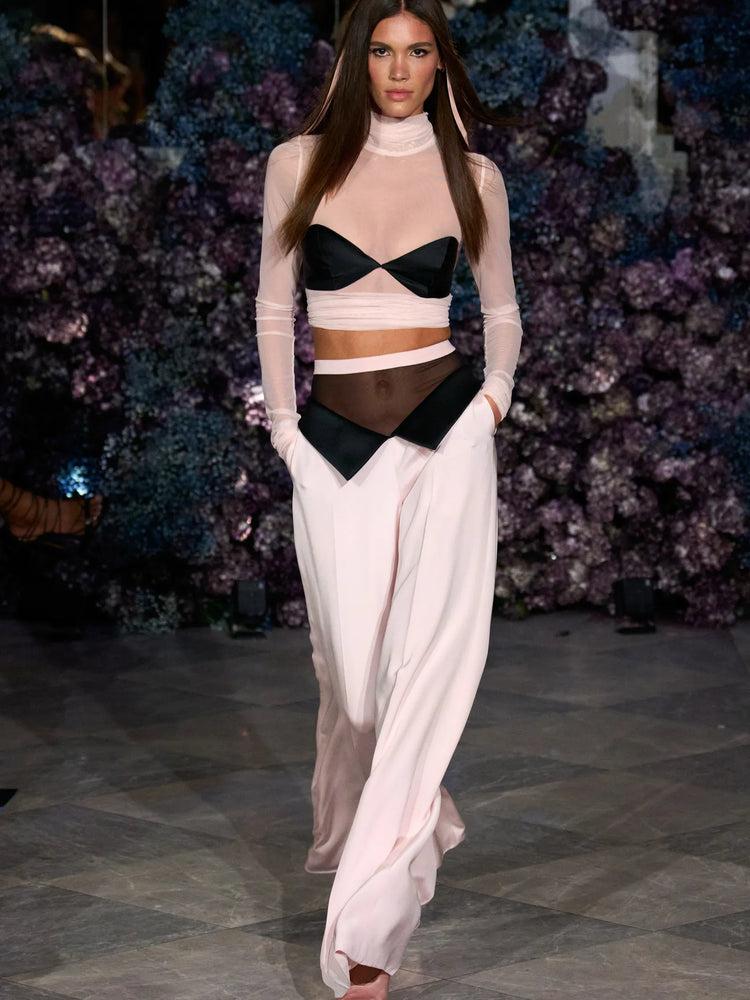 christian siriano Mock Neck Mesh Top