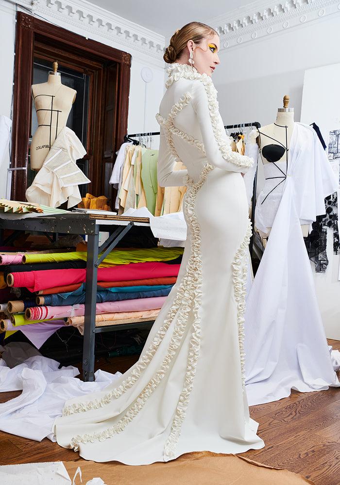 christian siriano Mock Neck Ruffle Detail Gown