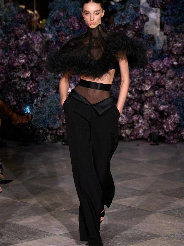 christian siriano Mock Neck Tulle Cape Top