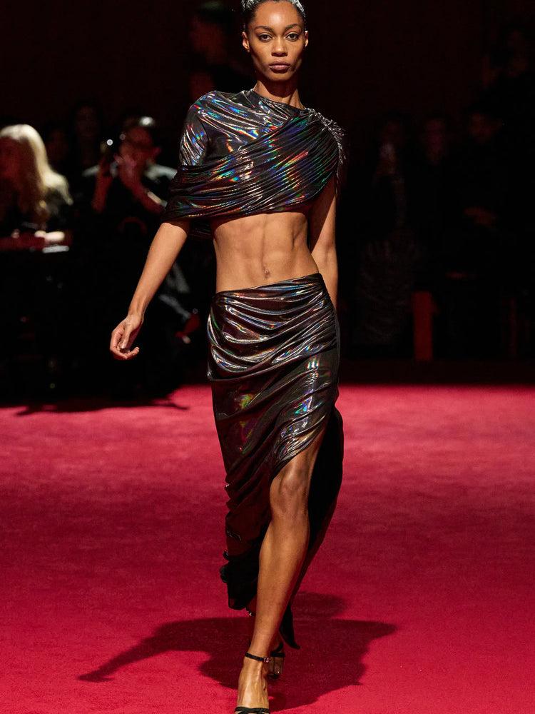 christian siriano Oil Slick Draped Maxi Skirt