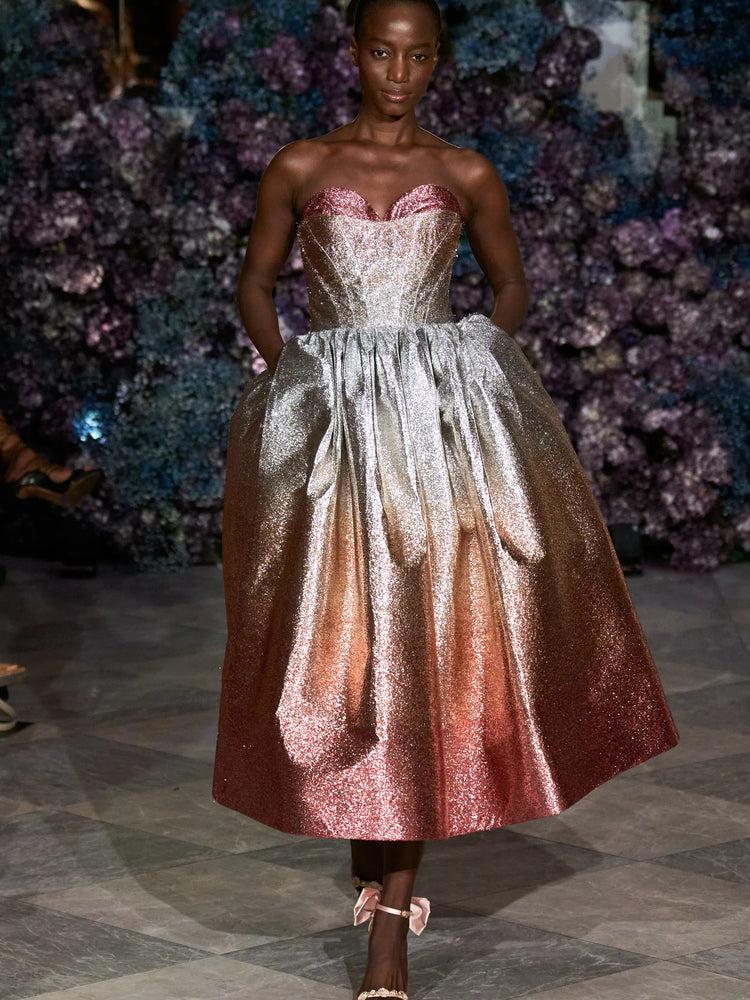 christian siriano Ombre Metallic Tea Length Dress