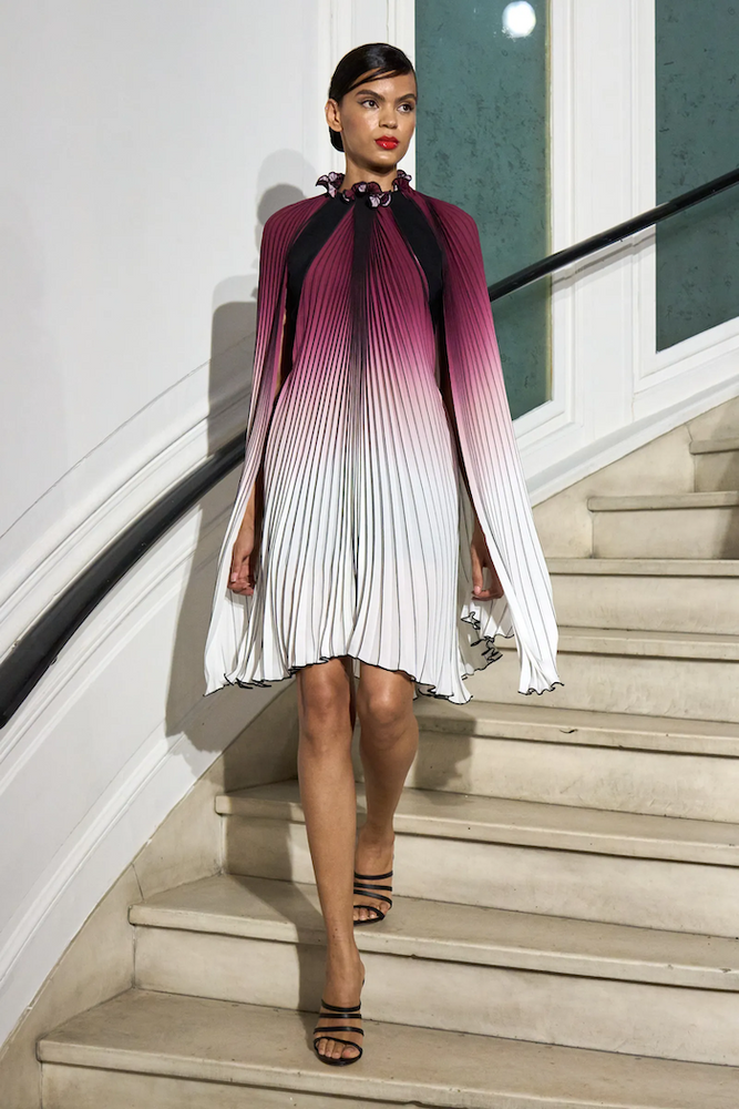 christian siriano Ombré Pleated Capelet Dress