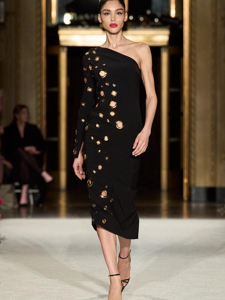 christian siriano One Sleeve Grommet Dress