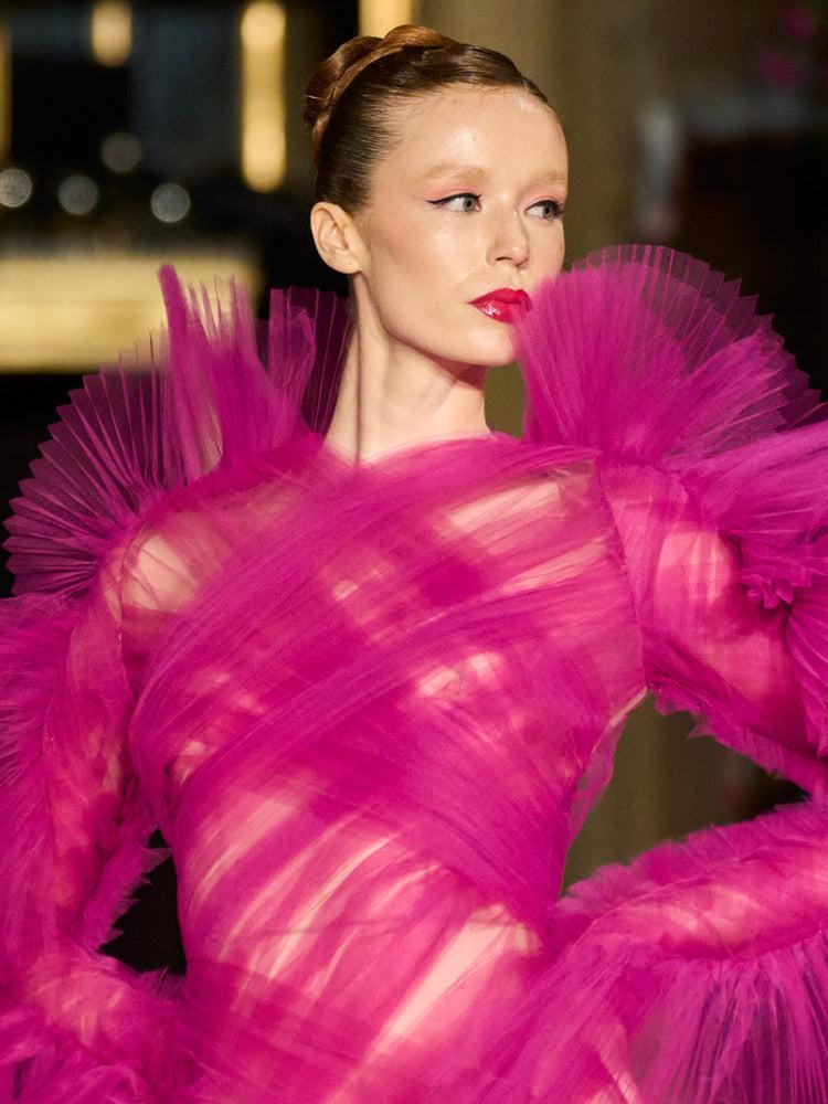 christian siriano Orchid Draped Tulle Mermaid Gown