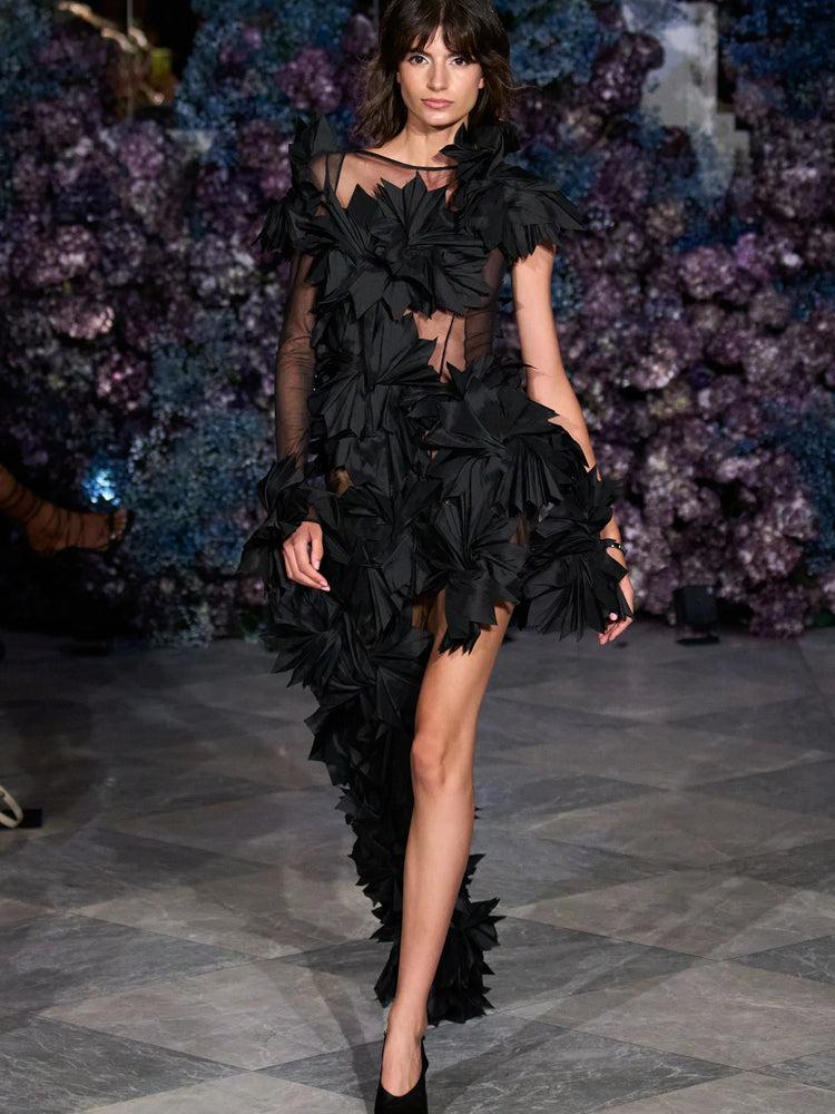 christian siriano Pleated Petal Asymmetric Gown