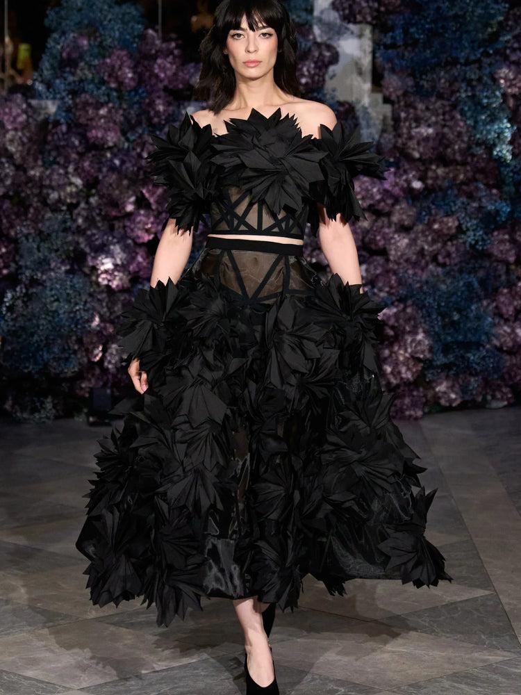 christian siriano Pleated Petal Tea Length Skirt