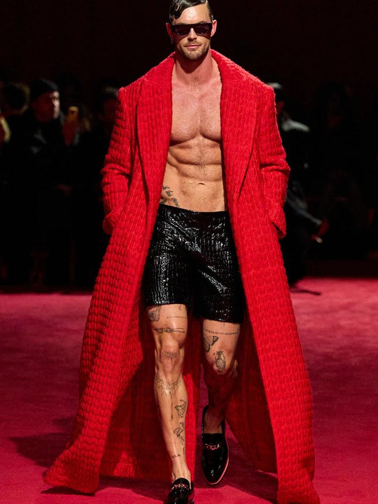 christian siriano Red Geometric Long Line Coat