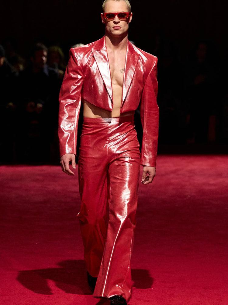 christian siriano Red Iridescent Flare Trouser