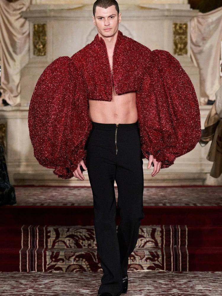 christian siriano Red Tinsel Bubble Sleeve Jacket