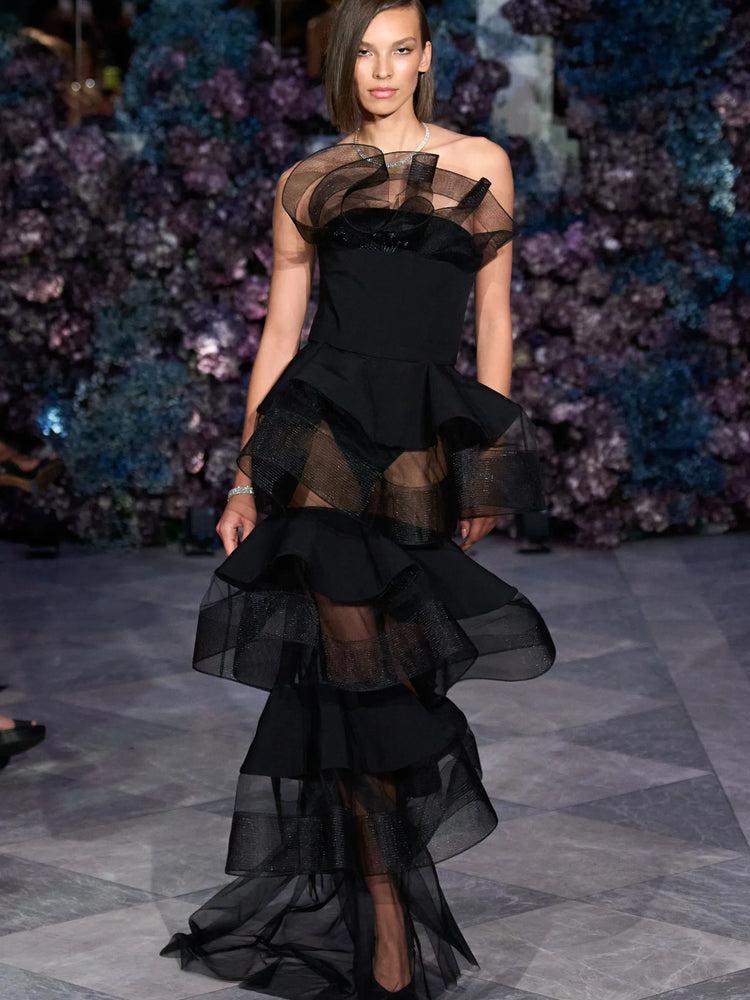 christian siriano Ruffle Peplum Layer Gown