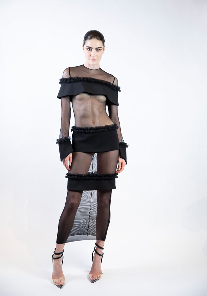 christian siriano Ruffled Paneled Mesh Gown