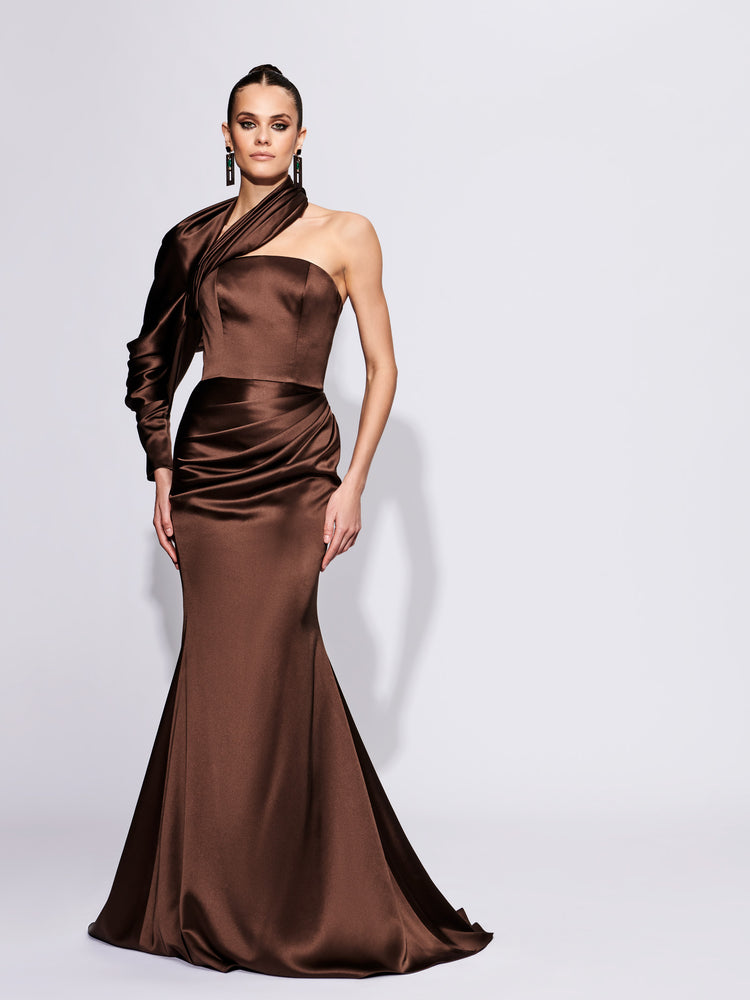 christian siriano Satin Draped One Sleeve Gown