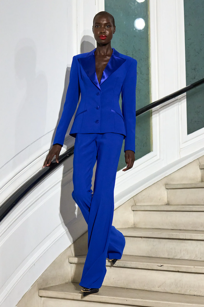 christian siriano Satin Lapel Cobalt Blazer