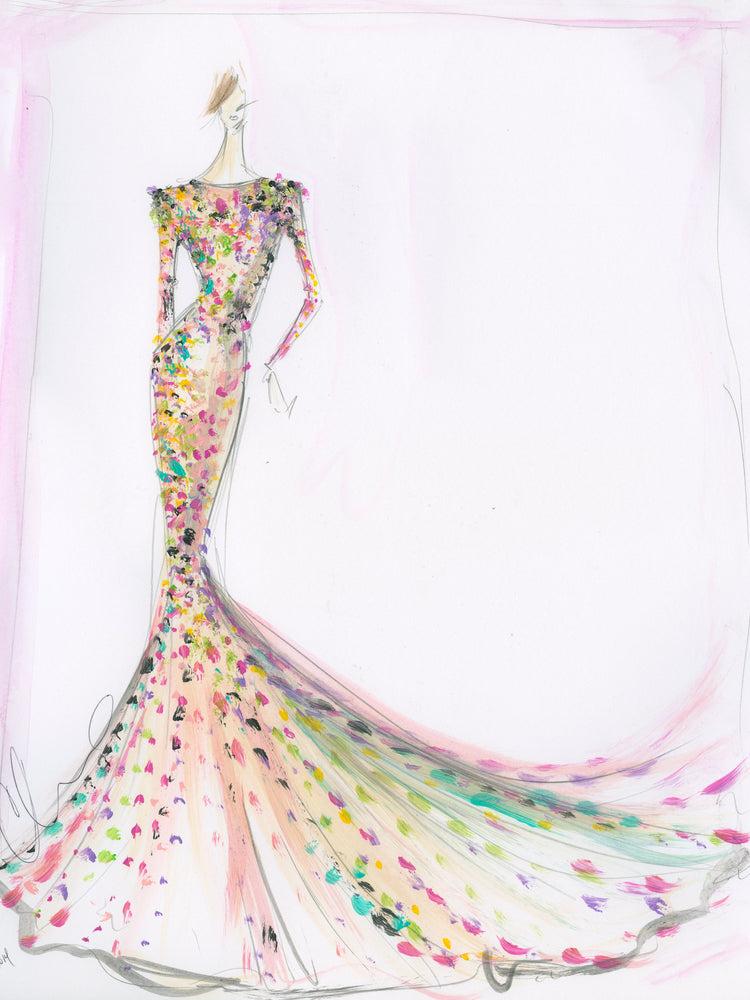 christian siriano "Sequin Trumpet Gown" - Sketch Print