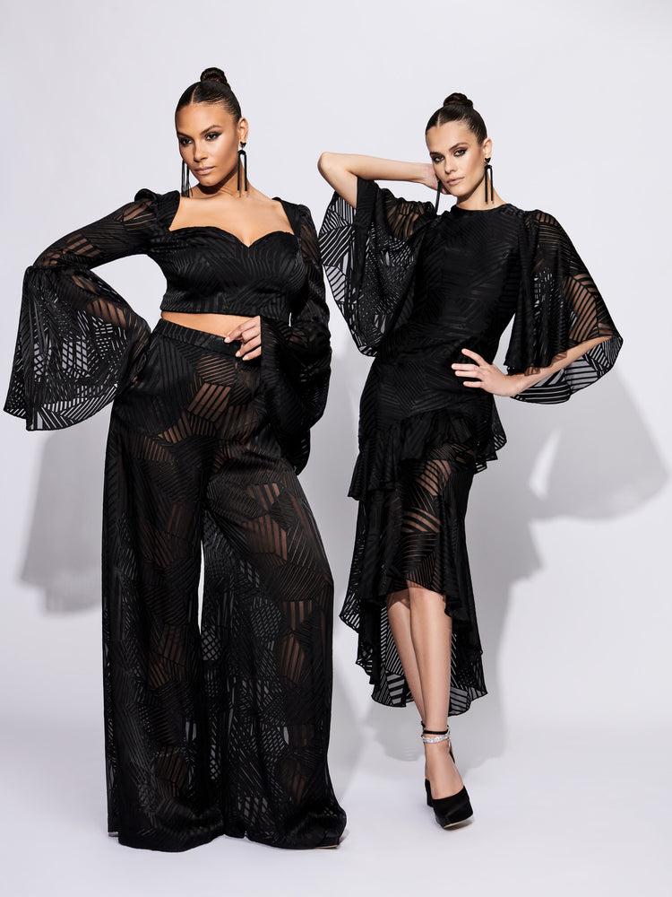 christian siriano Sheer Abstract Wing Sleeve Dress