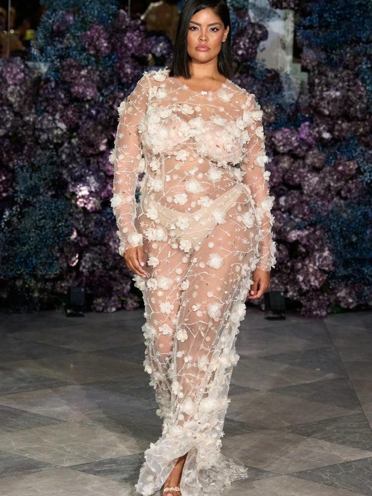 christian siriano Sheer Floral Gown