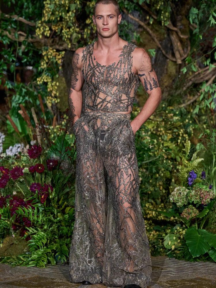 christian siriano SILVER CRYSTALIZED SEQUIN TANK