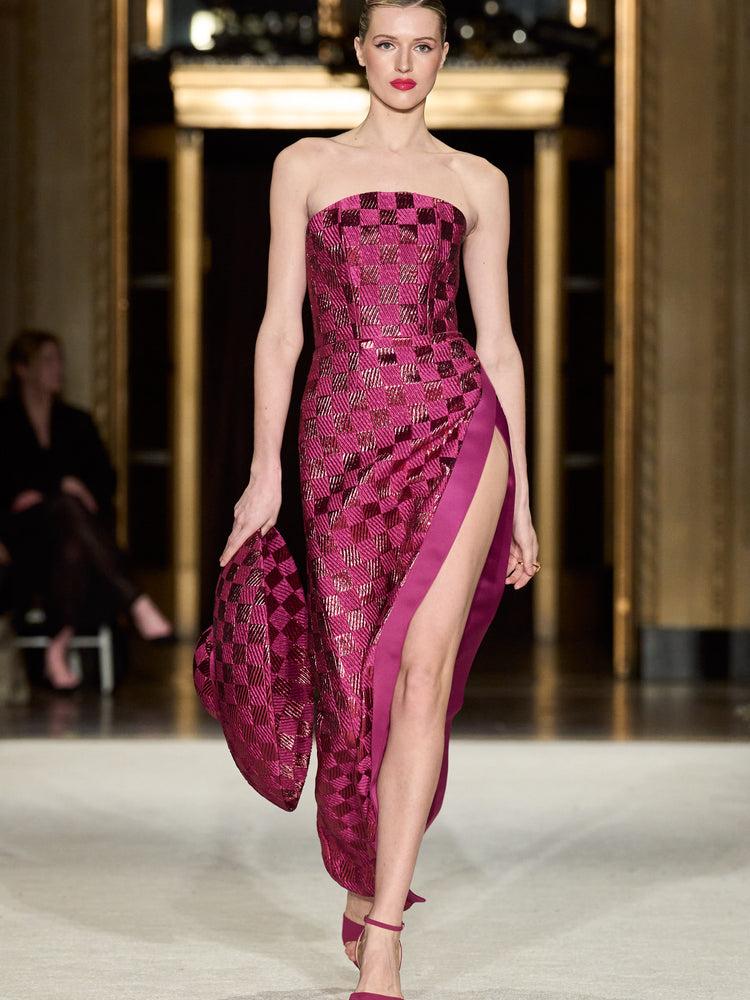 christian siriano Strapless Checkered Dress