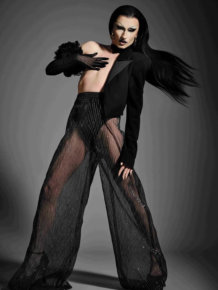 christian siriano Stripe Sequin Wide Leg Trouser