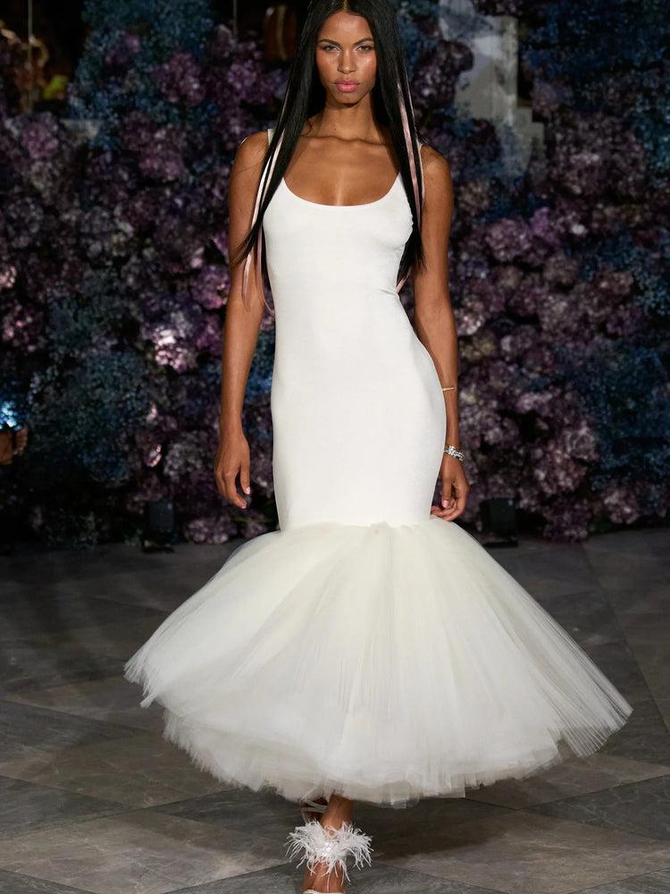 christian siriano Tea Length Mermaid Tulle Dress