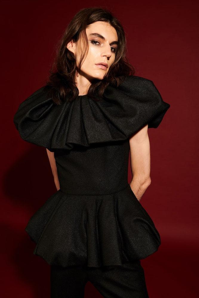 christian siriano Textured Bubble Peplum Top