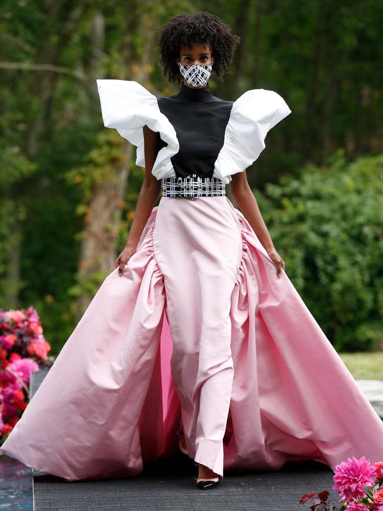 christian siriano Tri Color Sculpted Sleeve Gown