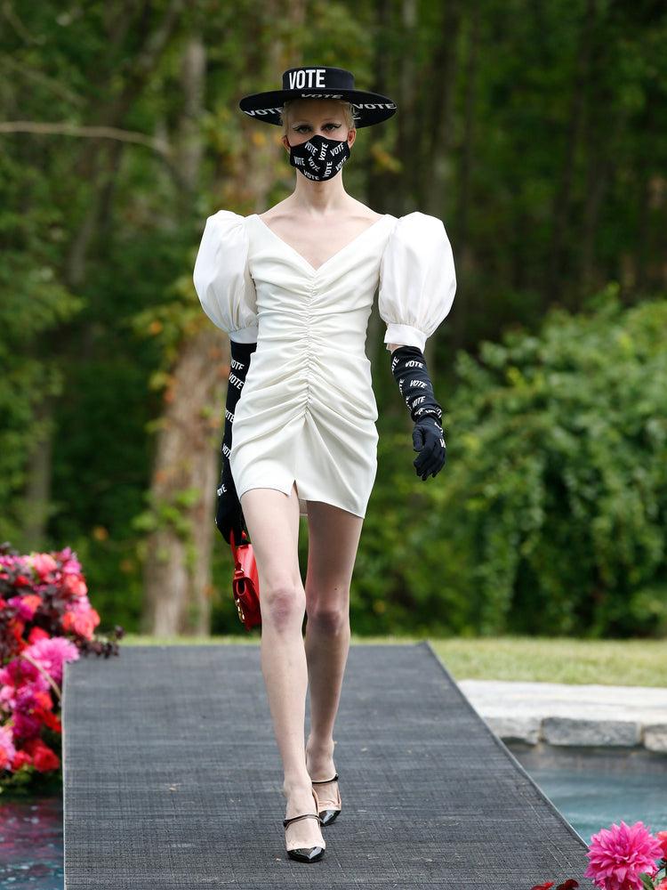 christian siriano White Puff Sleeve Mini Dress