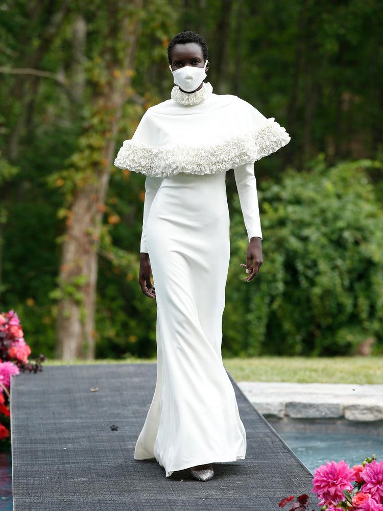 christian siriano White Ruffle Detail Capelet Gown
