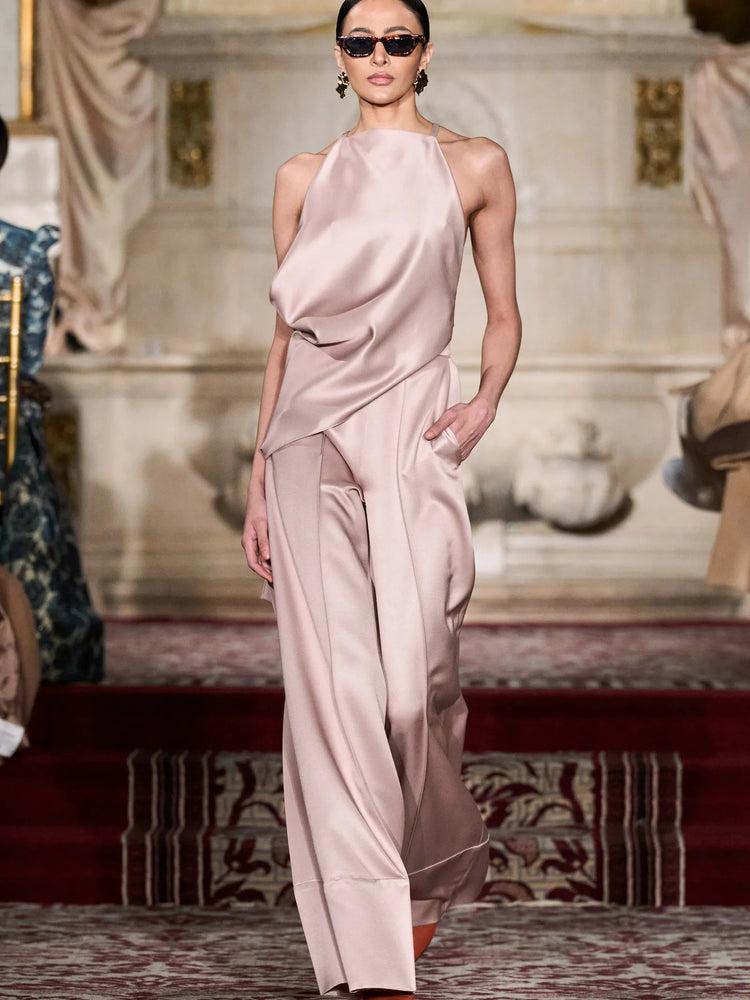 christian siriano Wide Leg Cuff Trousers in Sand