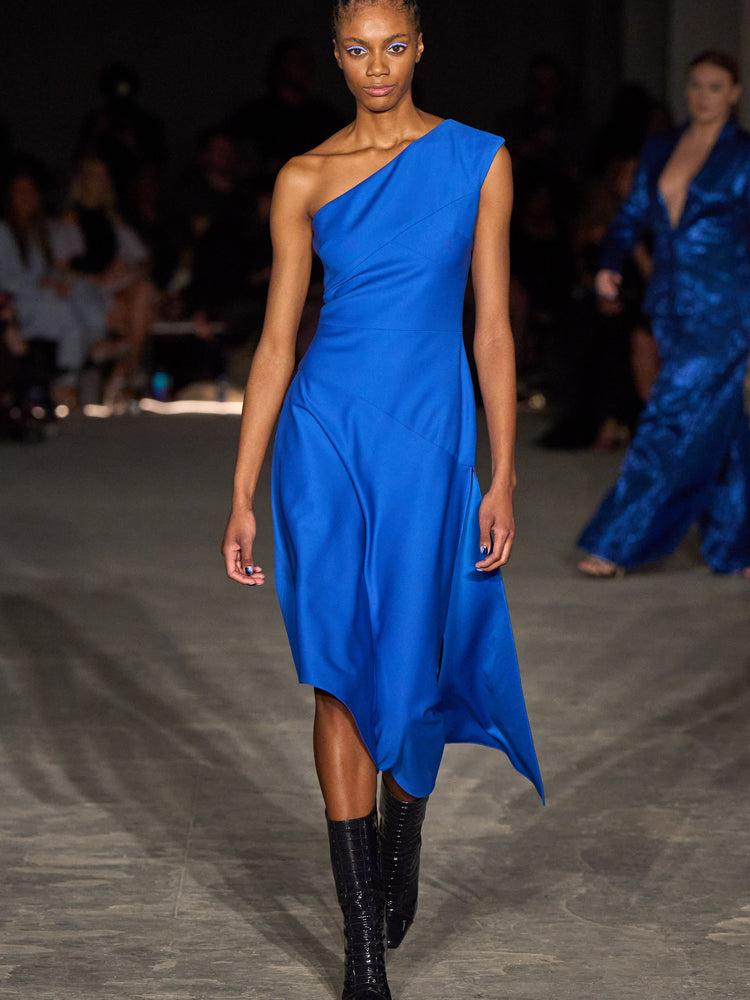 christian siriano Cobalt One Shoulder Asymmetrical Hem Dress