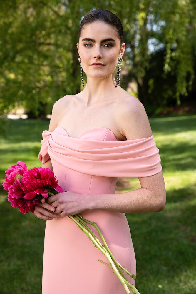 christian siriano Crepe Off the Shoulder Draped Bodice Gown