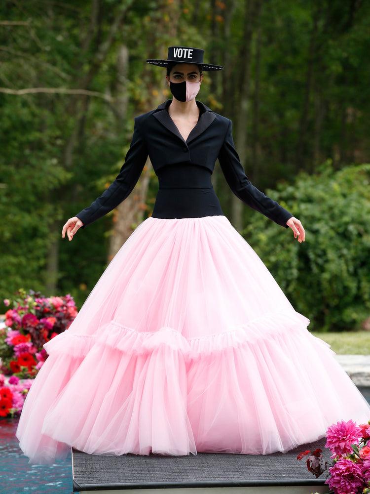 christian siriano Cropped Tuxedo Blazer Drop Waist Tulle Gown