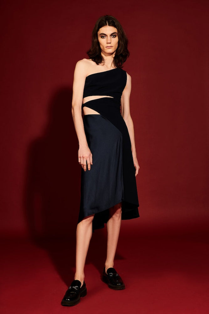 christian siriano Cut Out Asymmetrical Satin and Crepe Dress