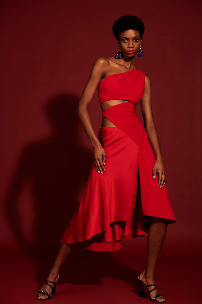 christian siriano Cut Out Asymmetrical Satin and Crepe Dress