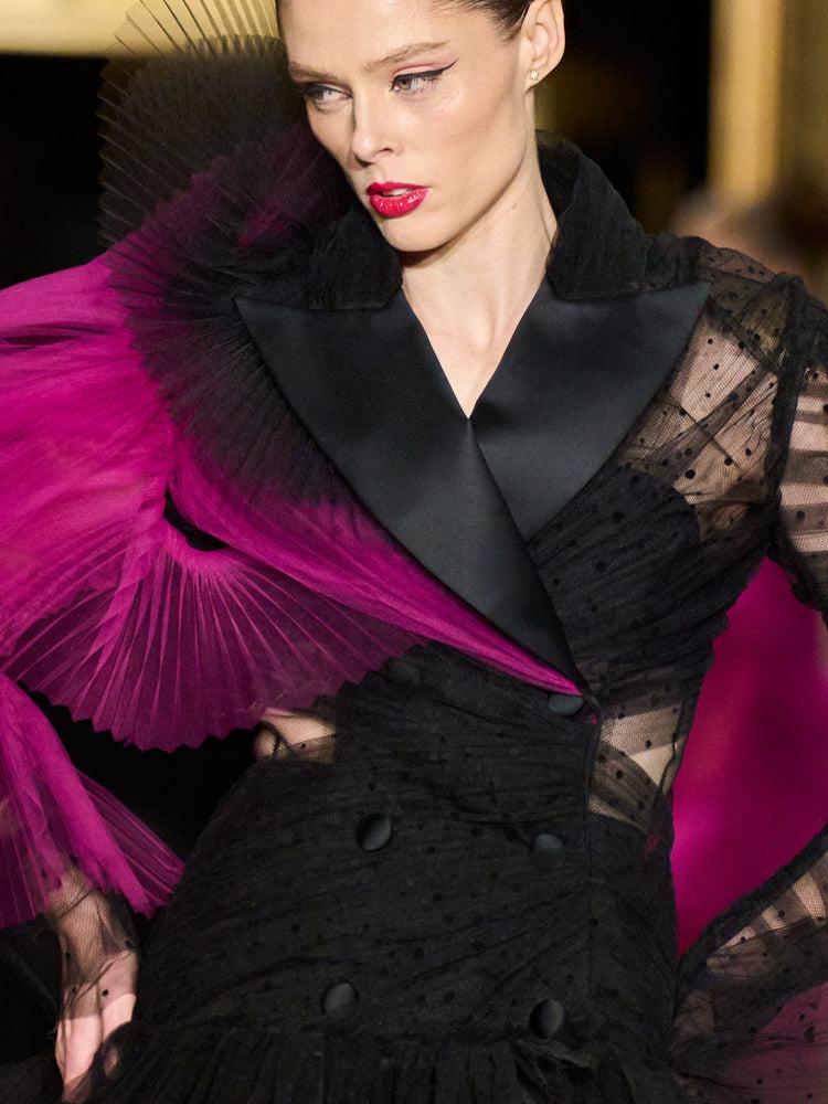 christian siriano Draped Polka Dot Tulle Blazer Mermaid Hem Gown