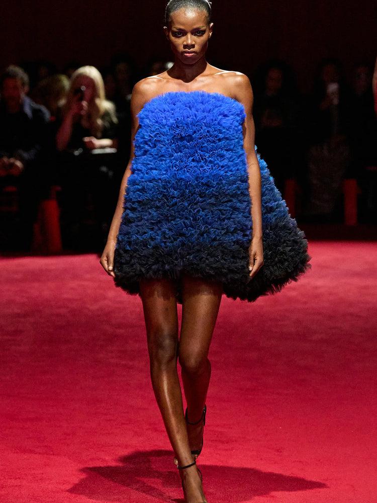 christian siriano Electric Blue and Black Ombré Tulle Strapless Bubble Dress