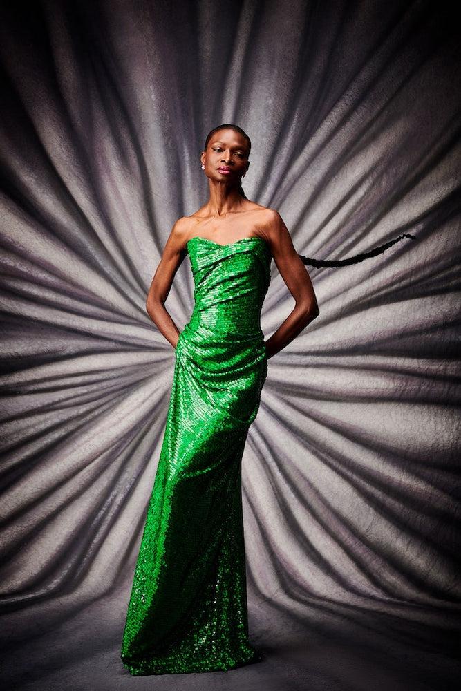christian siriano Electric Green Sequin Strapless Gown
